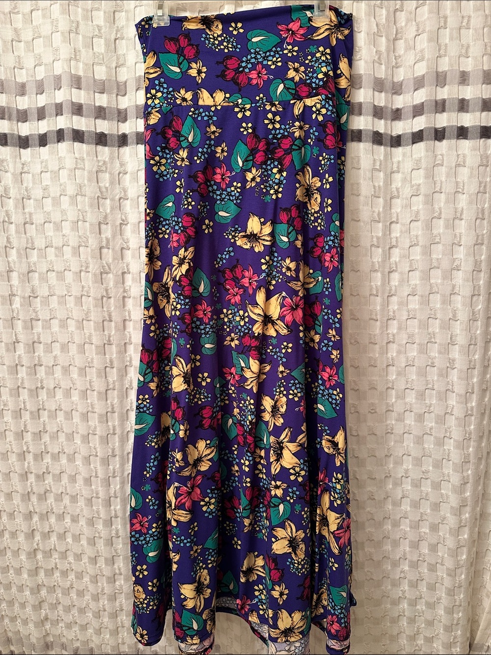 LuLaRoe Purple Maxi Skirt with Yellow, Pink & Teal Floral Print